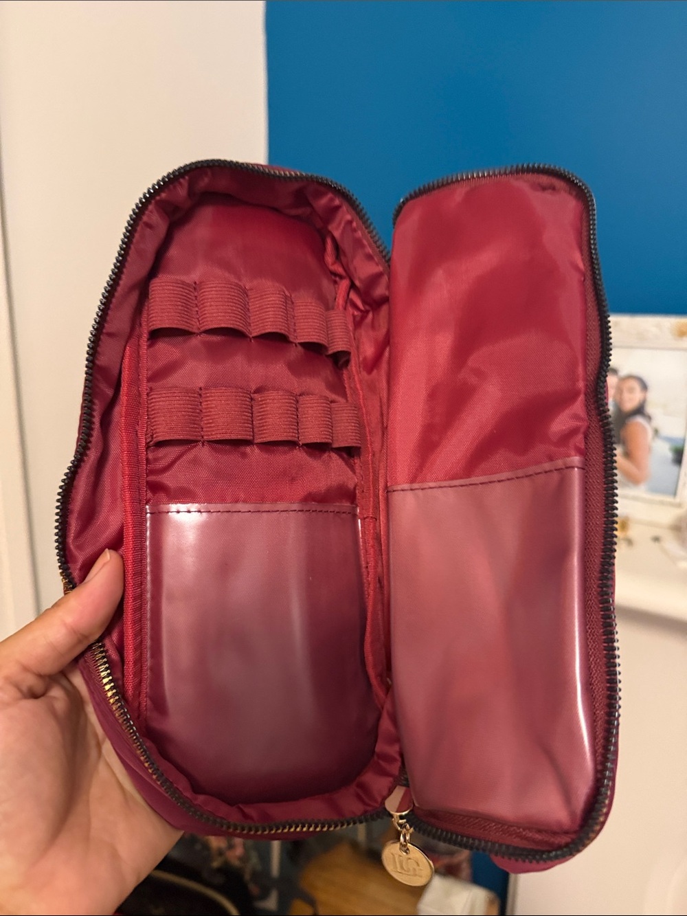 Laura Geller Quilted Cosmetic Pouch in Burgundy with Gold Accents - Picture 5 of 5